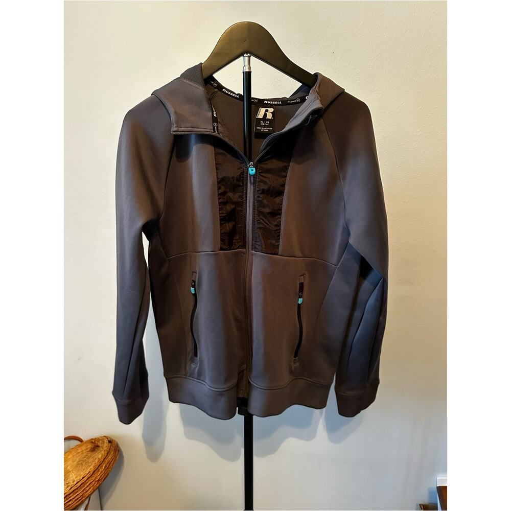 Boys 14-16 Russell Athletic Dark Gray Full-Zip Hooded Jacket with Teal Accents
